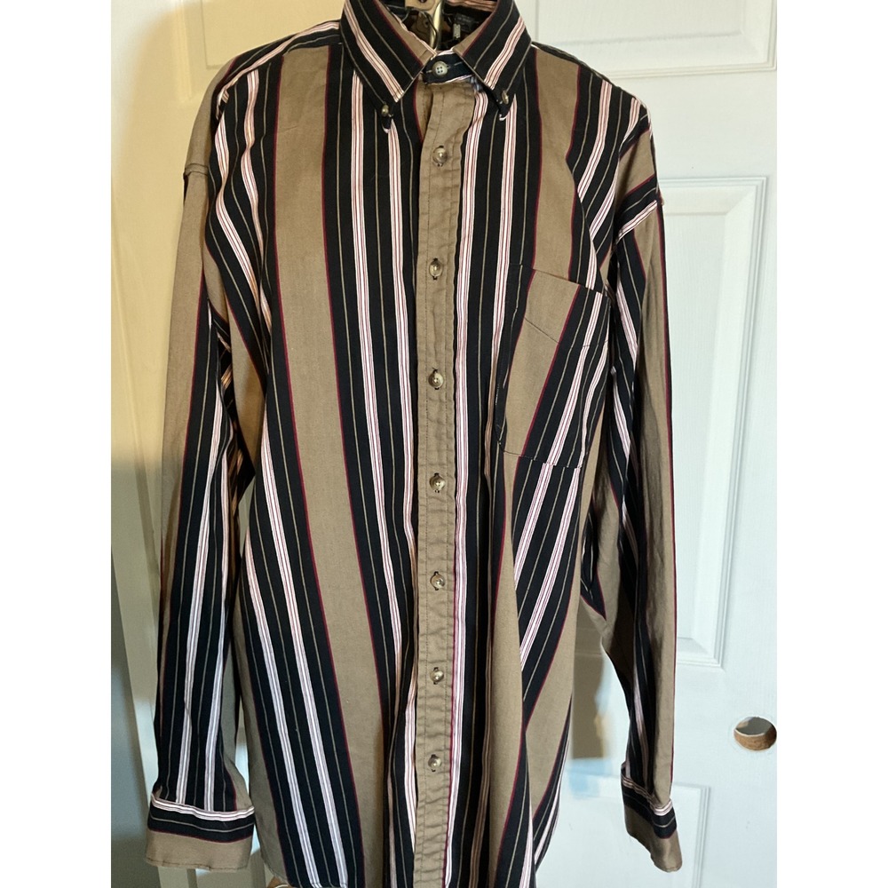 Salmon River Traders‎ Mens XLT Tall Stripe Button Down Shirt Khaki 100 Cotton